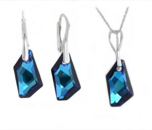 set swarovski albastru set bijuterii albastru set cercei si lantisor albastru set bermuda blue